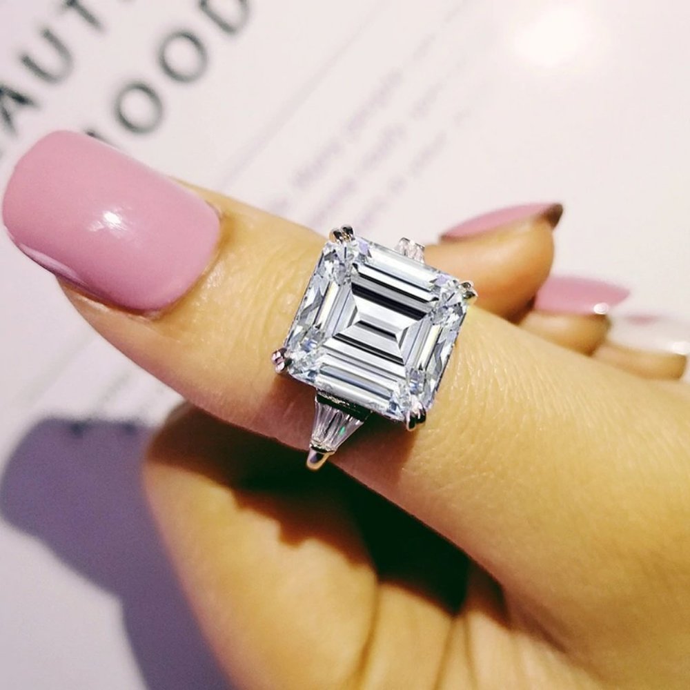NEW Huge 9.5 Carat Asscher Diamond Wedding Ring - Picture 2 of 6